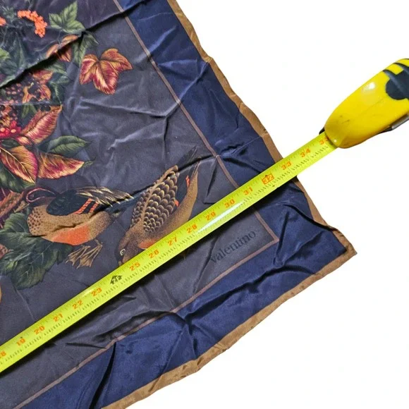 Vintage Valentino Silk Floral Fruit Bird Square Scarf 33" x 33" Botanical Luxury - Picture 8 of 8